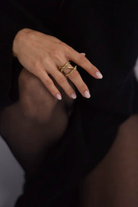 Women's Gold statement jewelry alignment ring gold