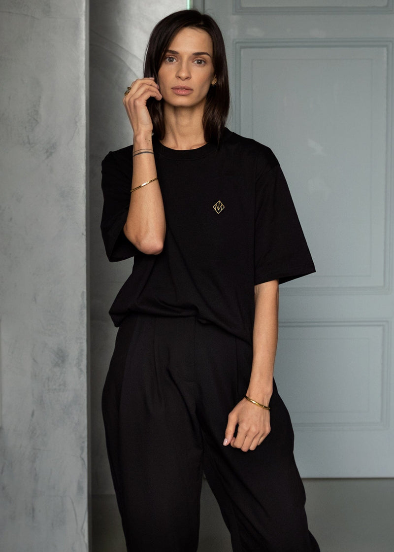 Oversized T-shirt Black Organic Cotton - Unisex - Zwart